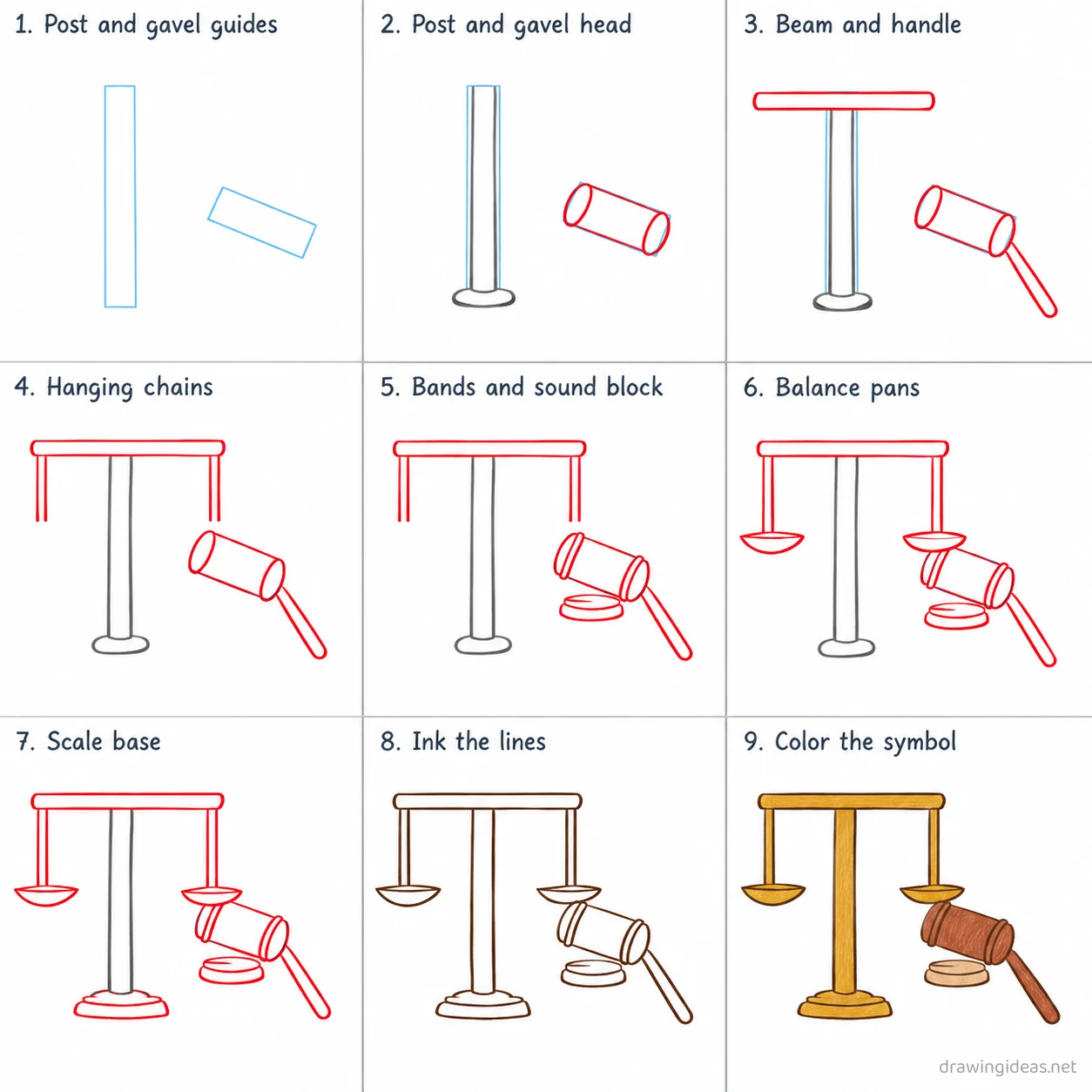 How to draw the 7th Amendment step by step — 9-step 7th Amendment drawing tutorial sheet