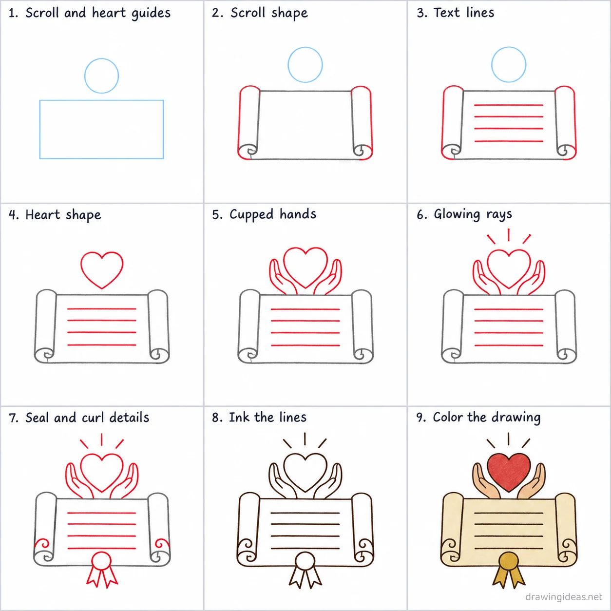 How to draw the 9th Amendment step by step — 9-step 9th Amendment drawing tutorial sheet