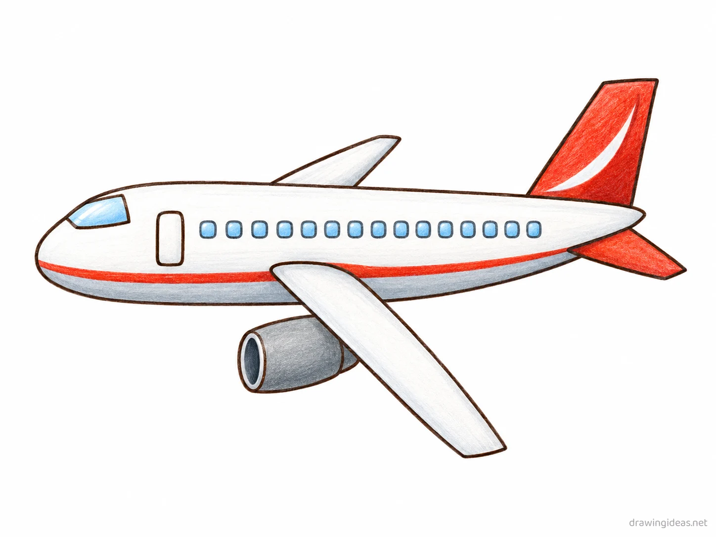 Airplane drawing — hand-drawn airplane illustration with ink lines and soft colors