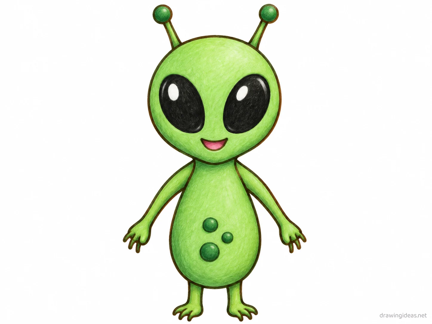 Alien drawing — hand-drawn alien illustration with ink lines and soft colors