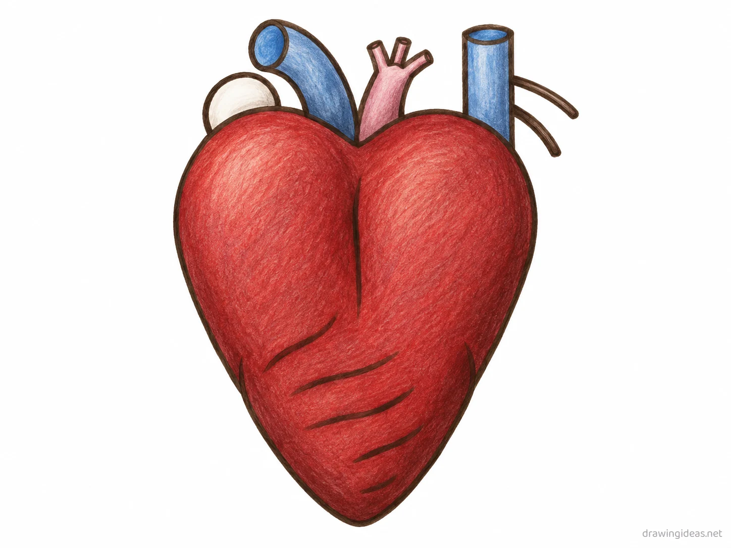 Anatomical Heart drawing — hand-drawn anatomical heart illustration with ink lines and soft colors