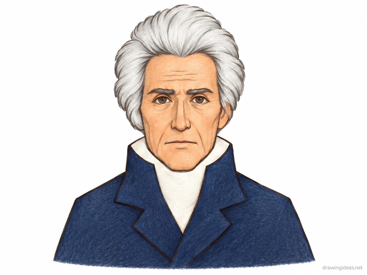 Andrew Jackson drawing — hand-drawn Andrew Jackson illustration with ink lines and soft colors
