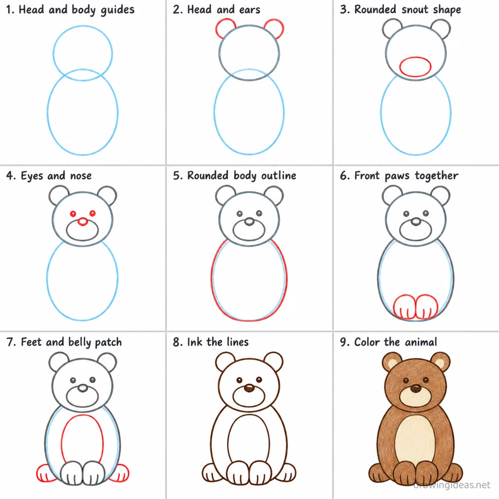 How to draw an animal step by step — 9-step animal drawing tutorial sheet
