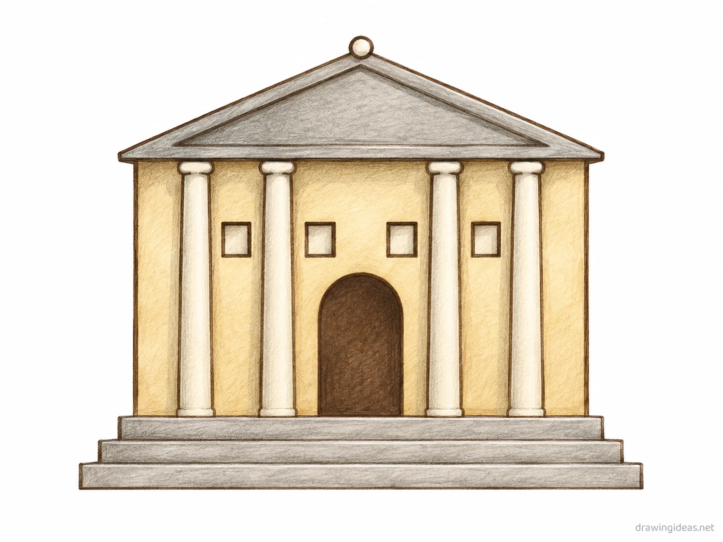 Architecture drawing — hand-drawn architecture illustration with ink lines and soft colors