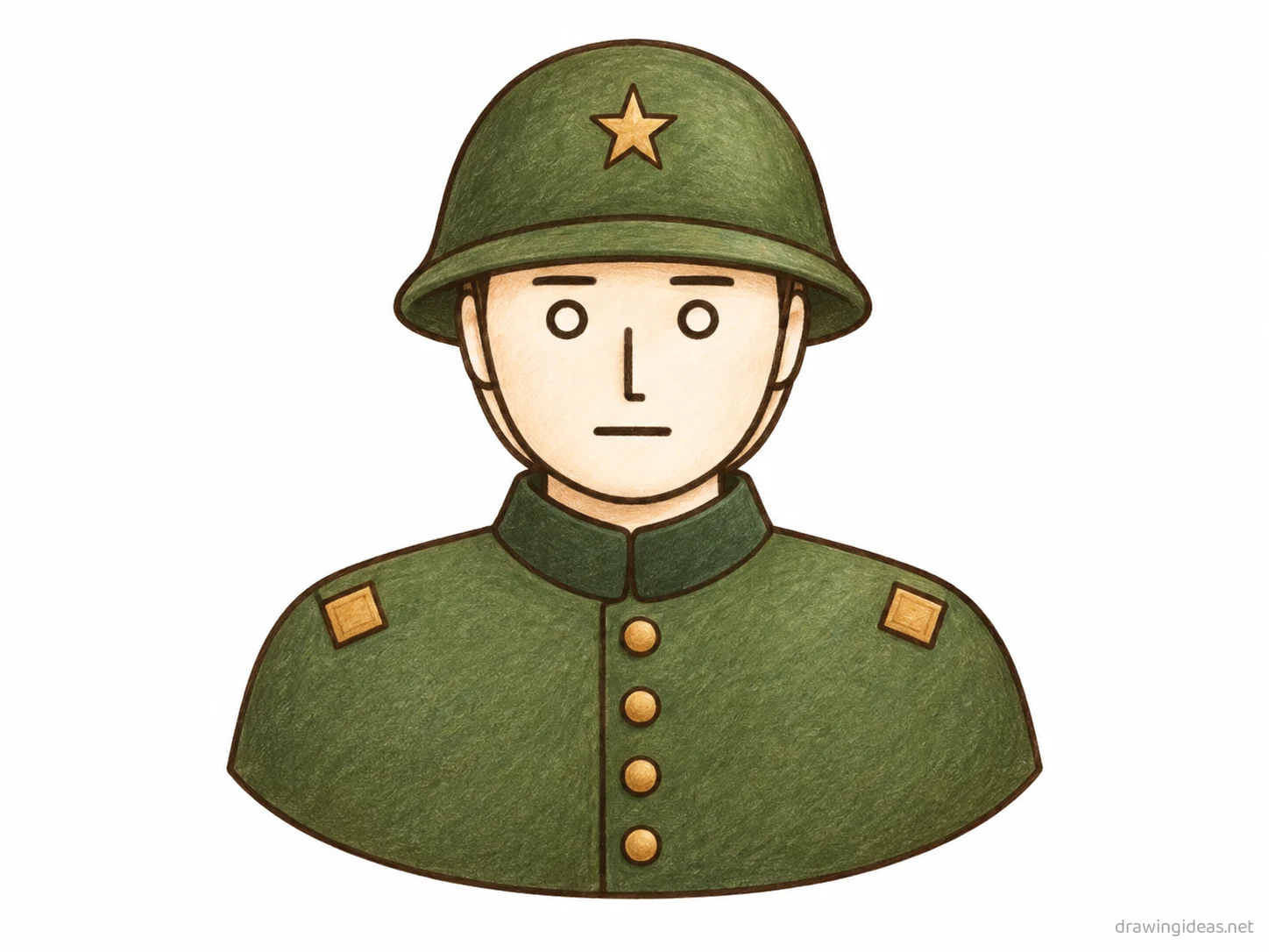 Army drawing — hand-drawn army illustration with ink lines and soft colors