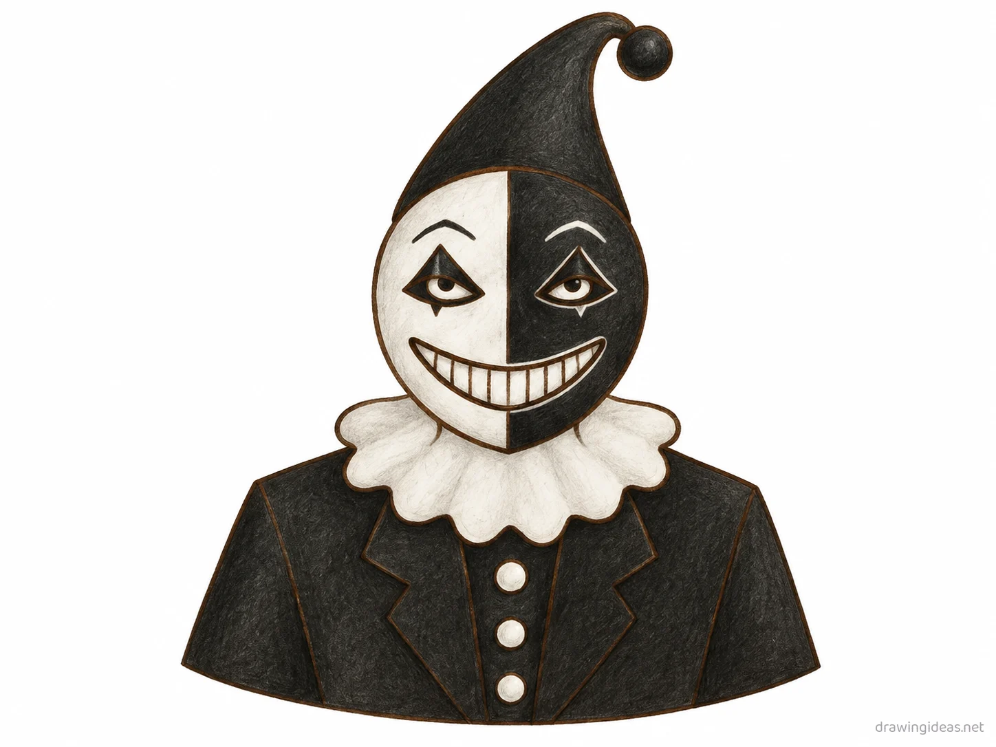 Art Clown drawing — hand-drawn art clown illustration with ink lines and soft colors