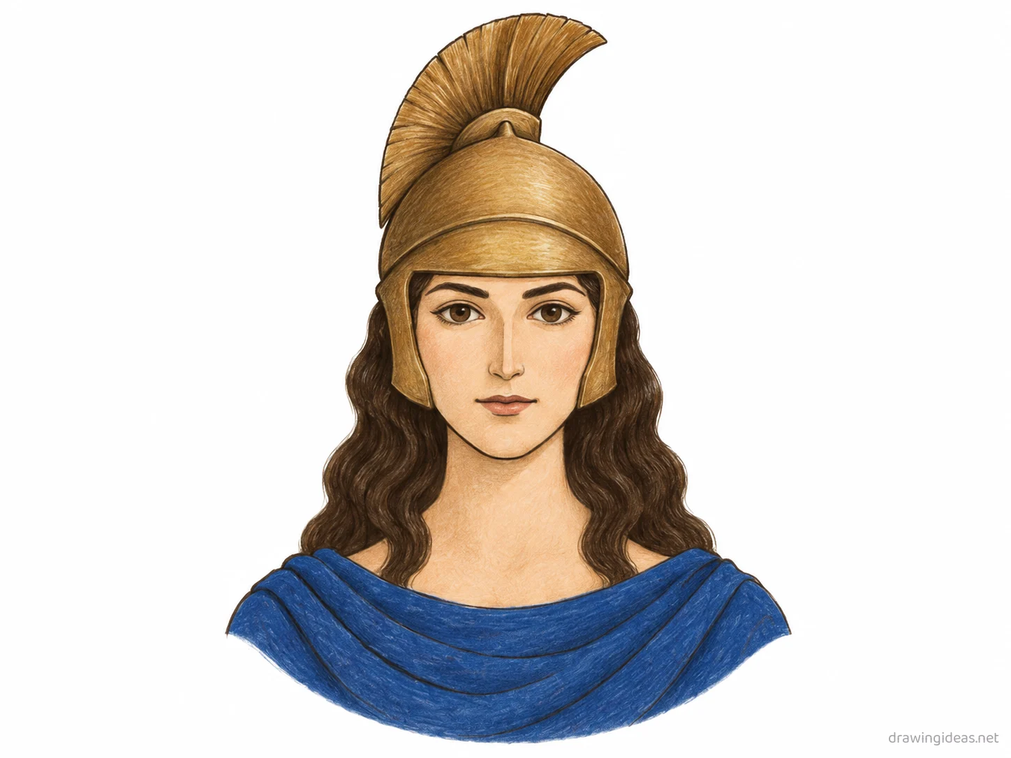 Athena drawing — hand-drawn Athena illustration with ink lines and soft colors