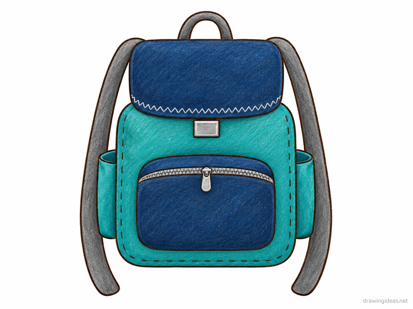 Backpack drawing — hand-drawn backpack illustration with ink lines and soft colors