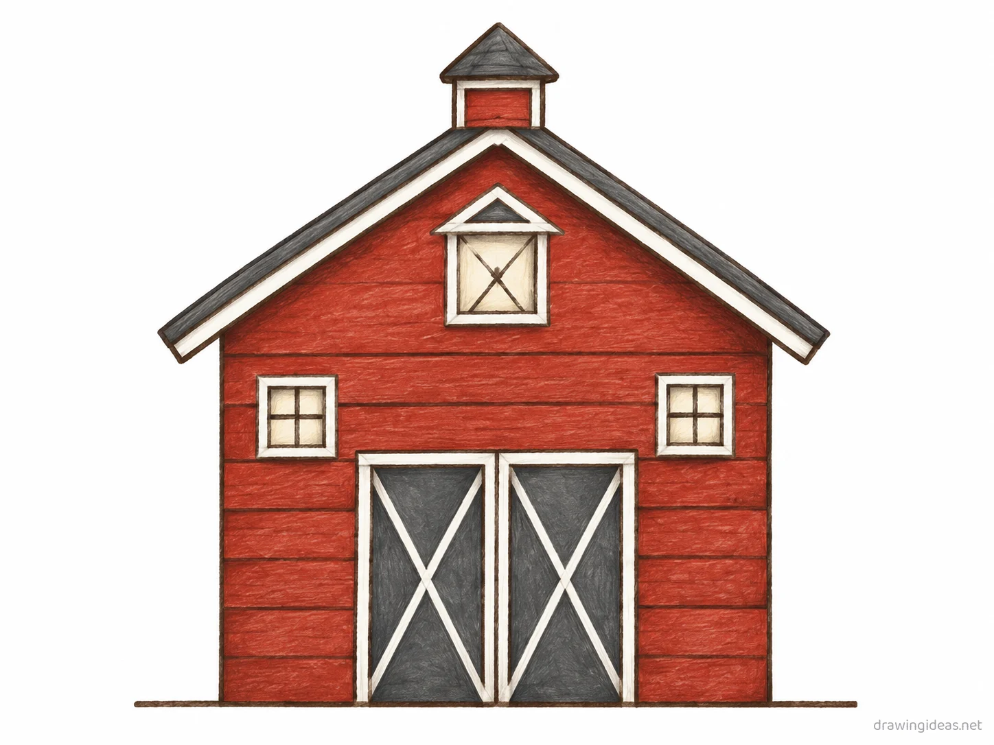 Barn drawing — hand-drawn barn illustration with ink lines and soft colors