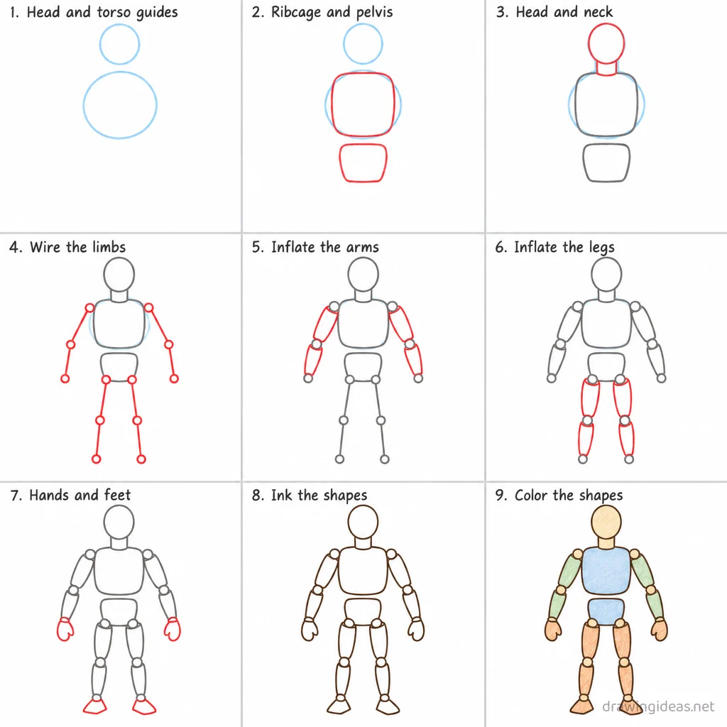 How to draw a base step by step — 9-step base drawing tutorial sheet