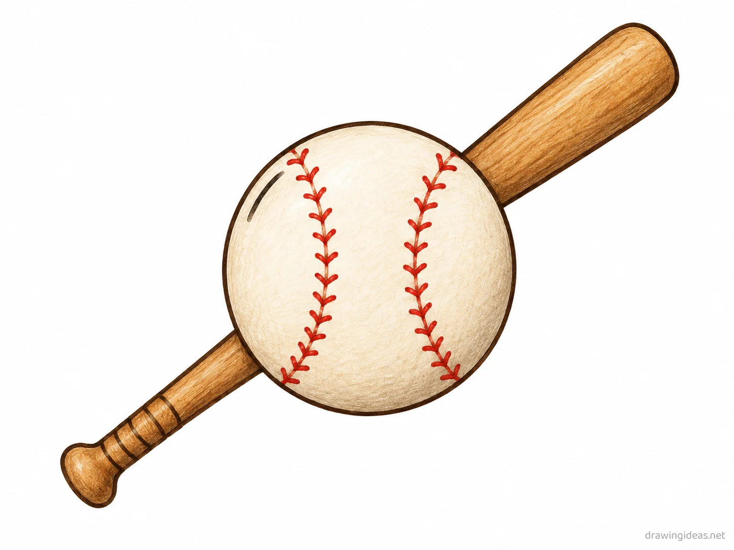 Baseball drawing — hand-drawn baseball illustration with ink lines and soft colors