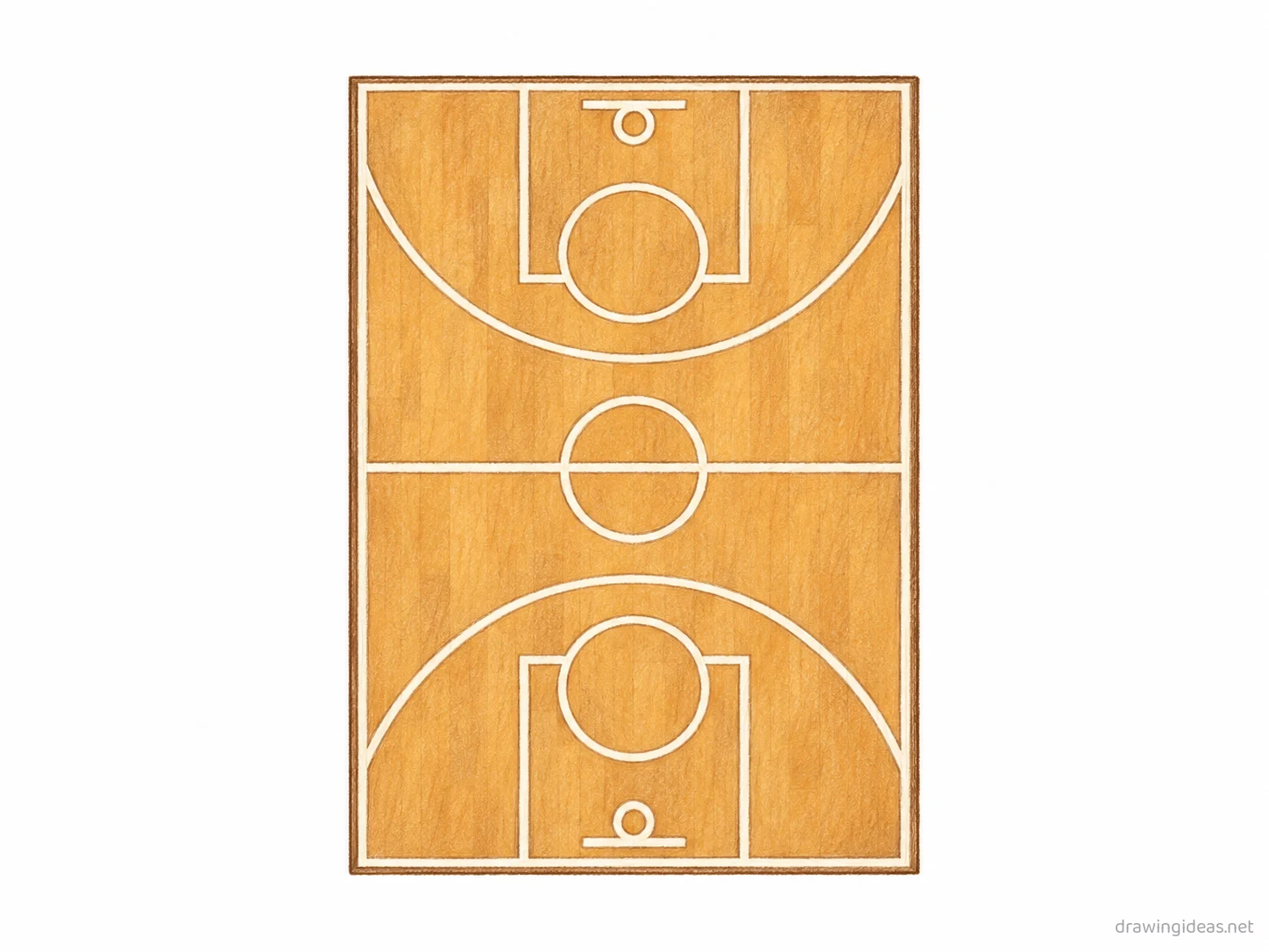 Basketball Court drawing — hand-drawn basketball court illustration with ink lines and soft colors