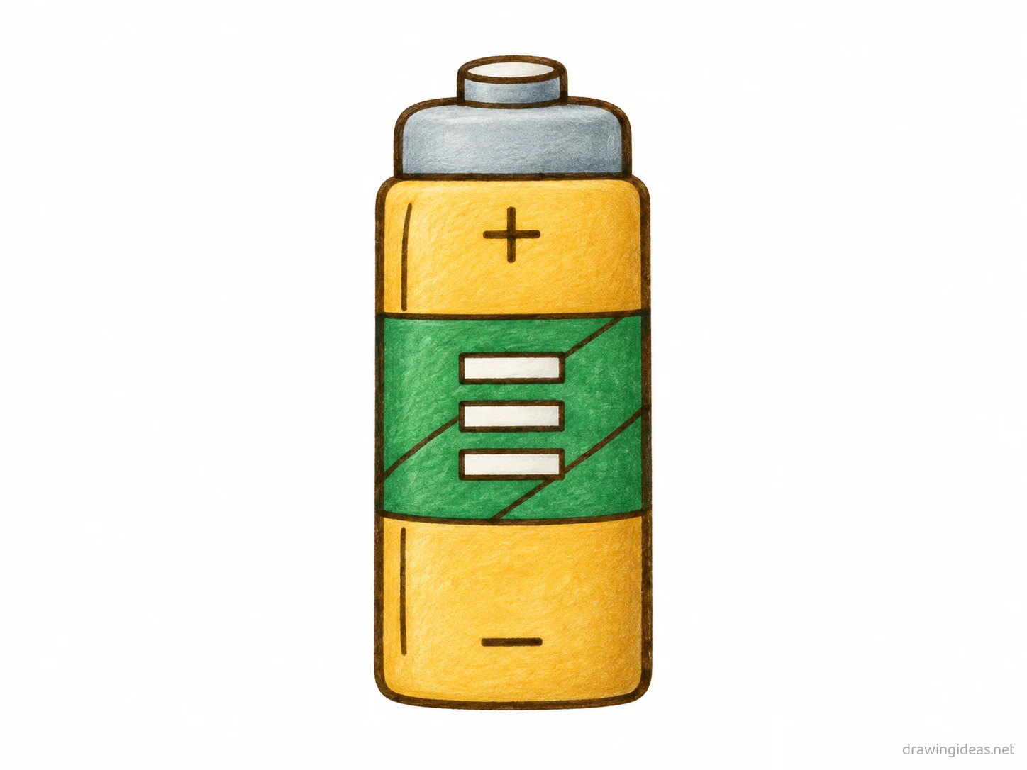 Battery drawing — hand-drawn battery illustration with ink lines and soft colors