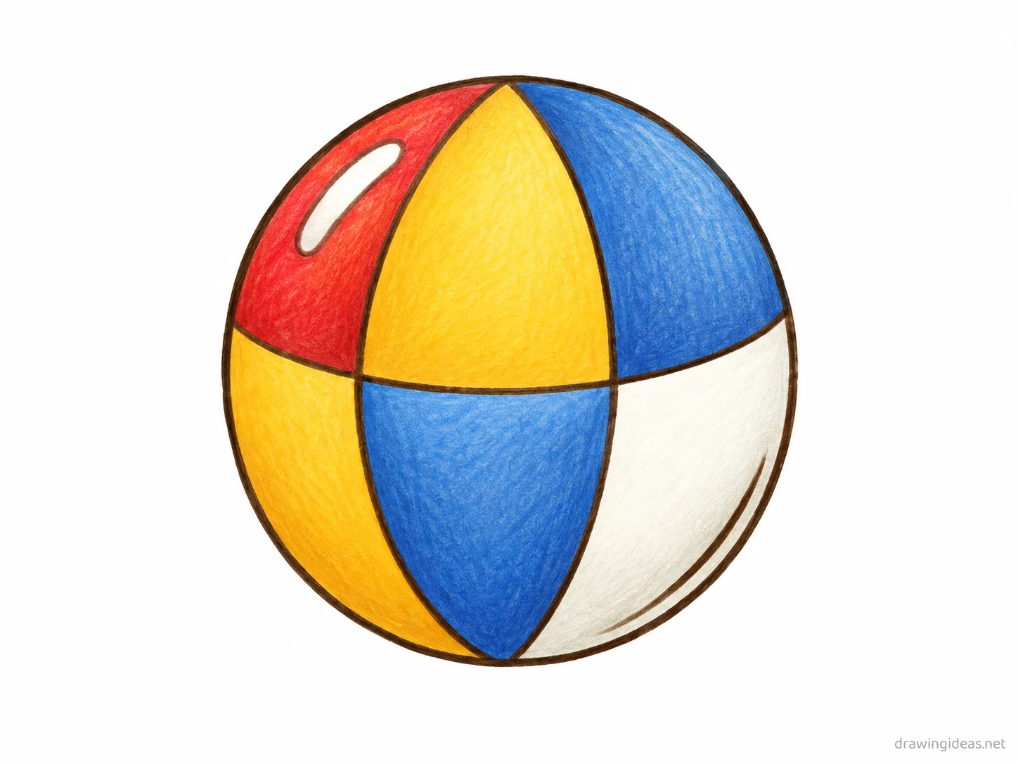 Beach Ball drawing — hand-drawn beach ball illustration with ink lines and soft colors