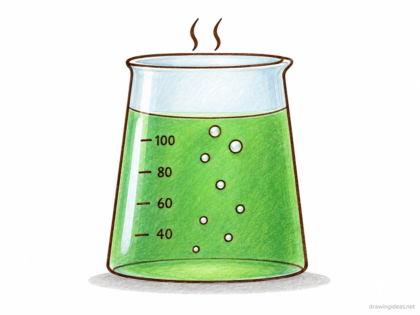 Beaker drawing — hand-drawn beaker illustration with ink lines and soft colors