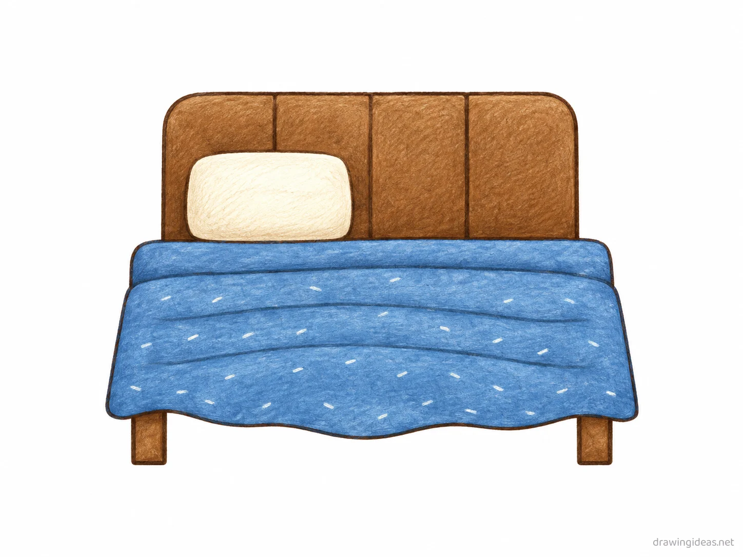 Bed drawing — hand-drawn bed illustration with ink lines and soft colors