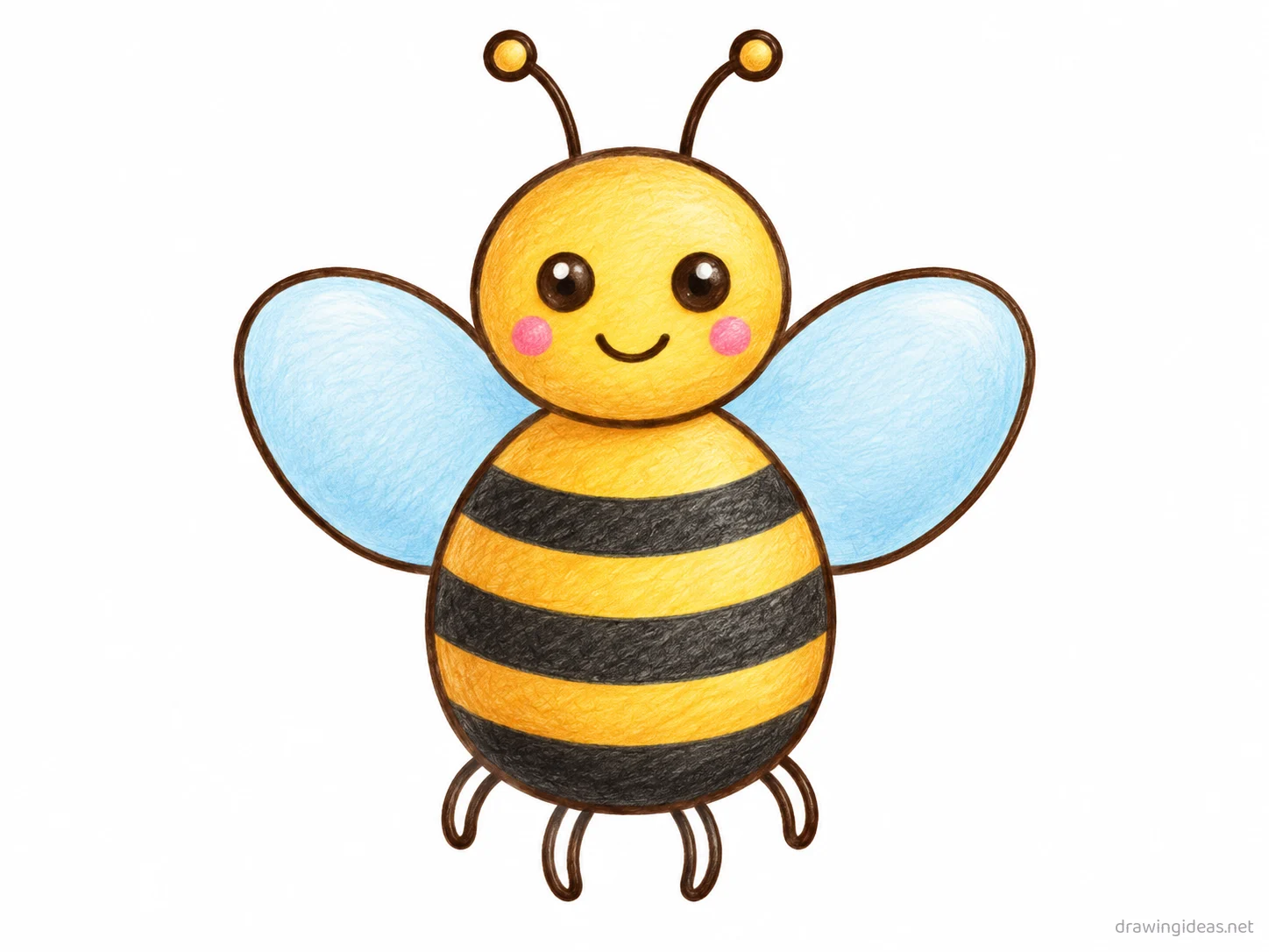 Bee drawing — hand-drawn bee illustration with ink lines and soft colors