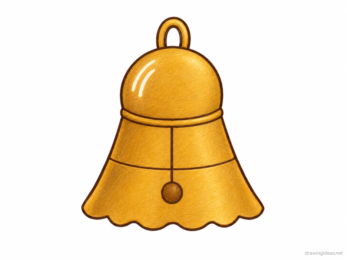 Bell drawing — hand-drawn bell illustration with ink lines and soft colors