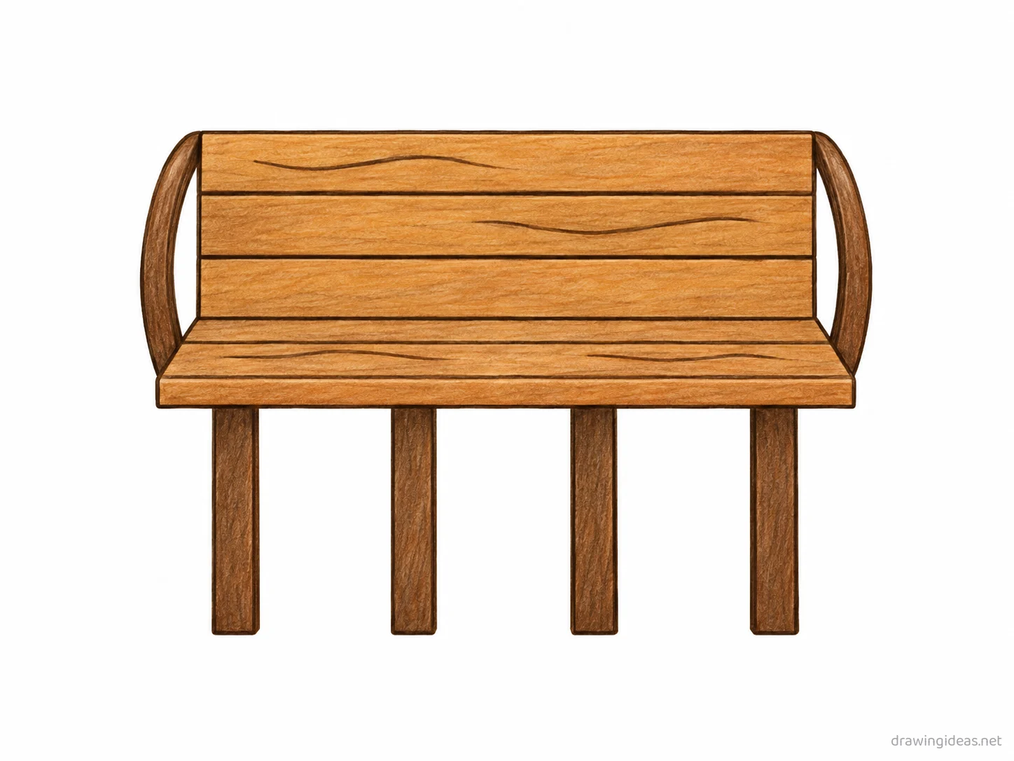 Bench drawing — hand-drawn bench illustration with ink lines and soft colors