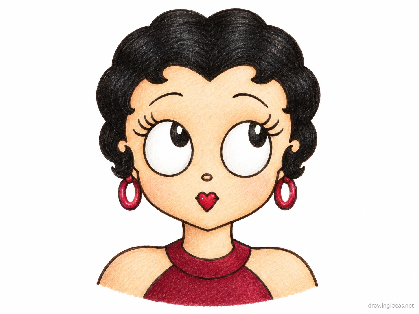 Betty Boop drawing — hand-drawn Betty Boop illustration with ink lines and soft colors
