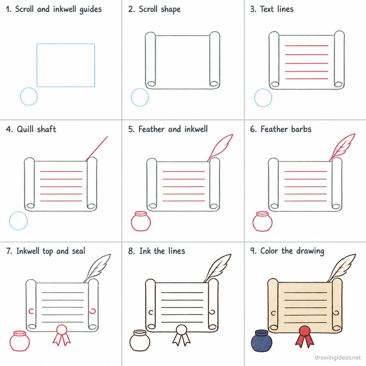 How to draw the Bill of Rights step by step — 9-step Bill of Rights drawing tutorial sheet