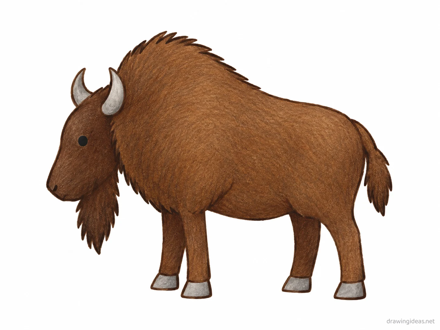 Bison drawing — hand-drawn bison illustration with ink lines and soft colors