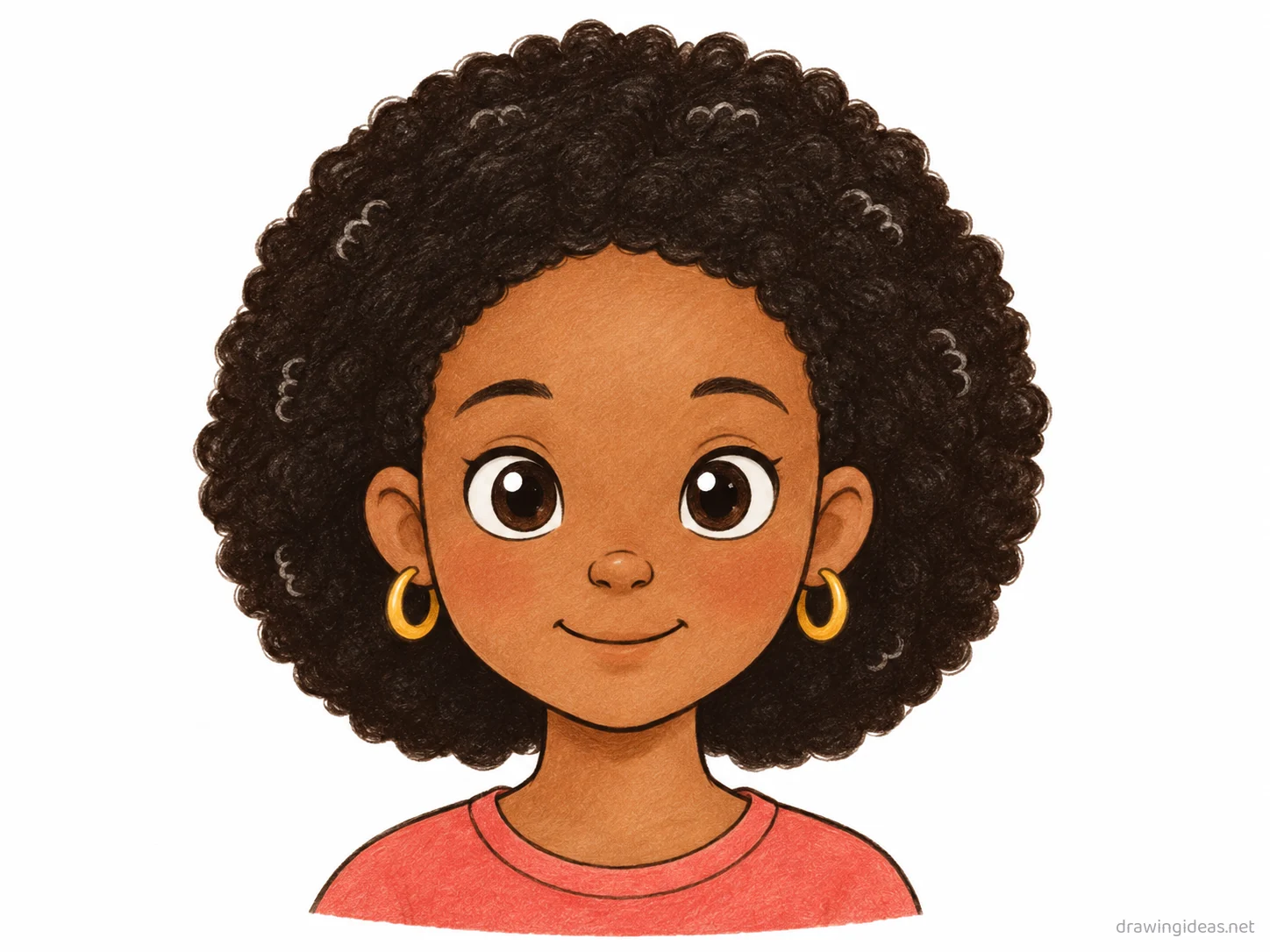 Black Girl drawing — hand-drawn black girl illustration with ink lines and soft colors