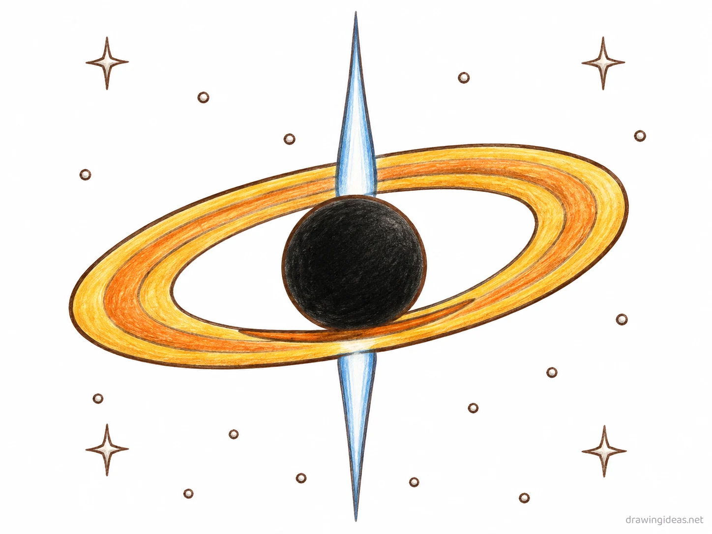 Black Hole drawing — hand-drawn black hole illustration with ink lines and soft colors
