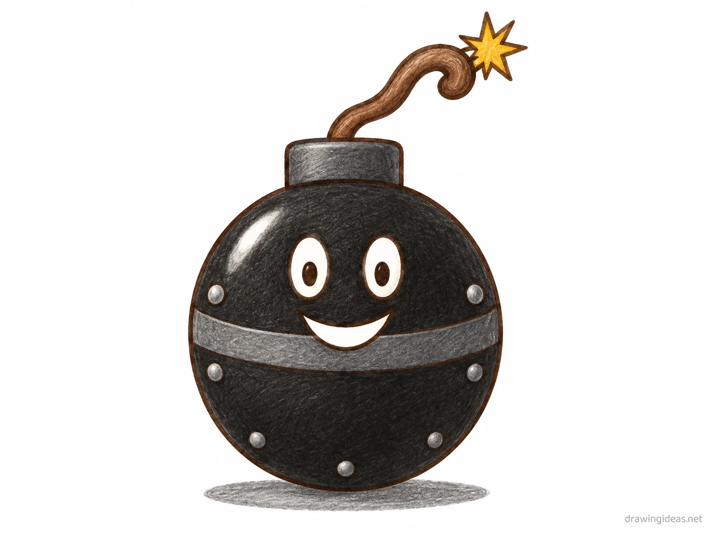 Bomb drawing — hand-drawn bomb illustration with ink lines and soft colors