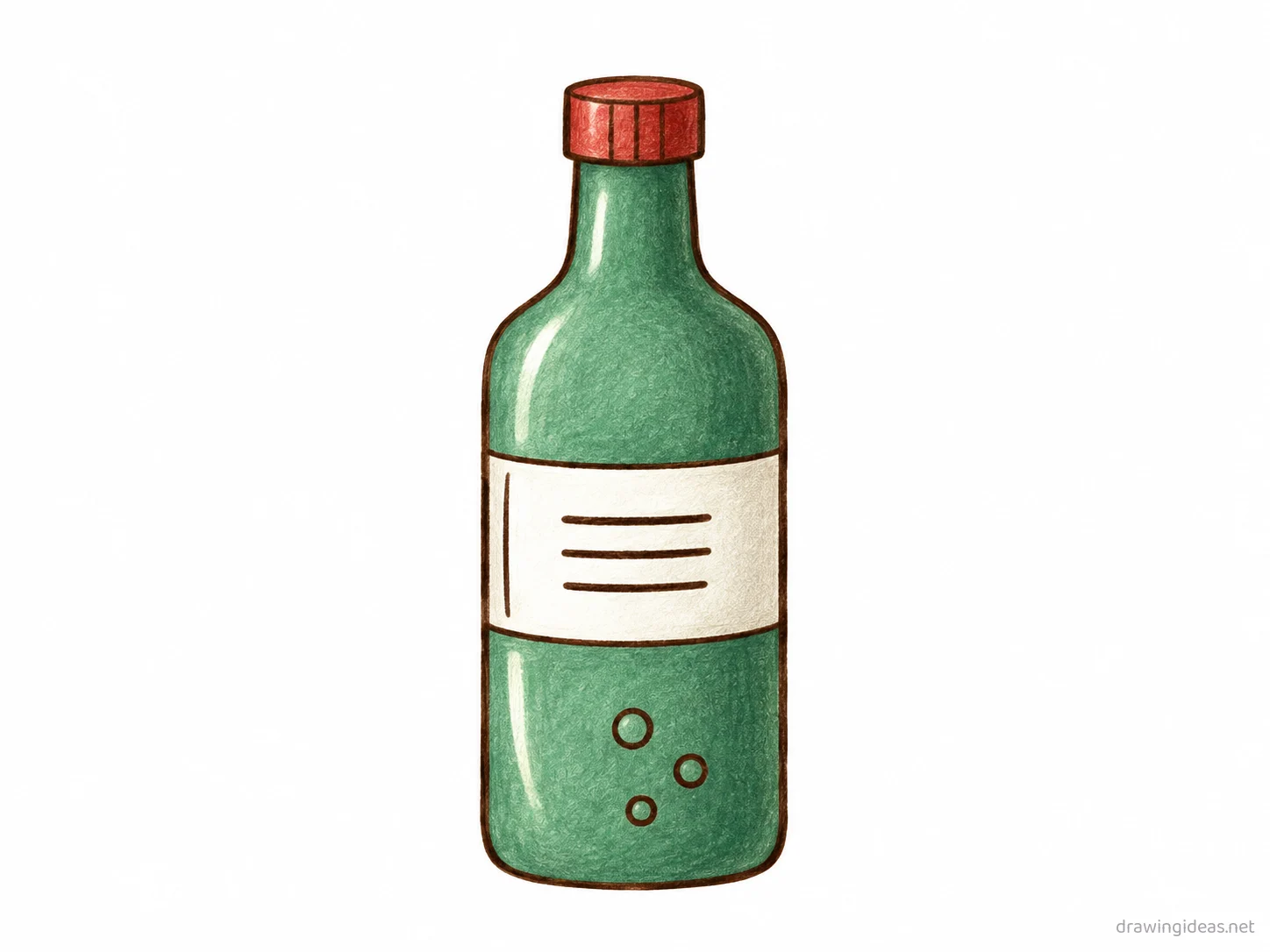 Bottle drawing — hand-drawn bottle illustration with ink lines and soft colors