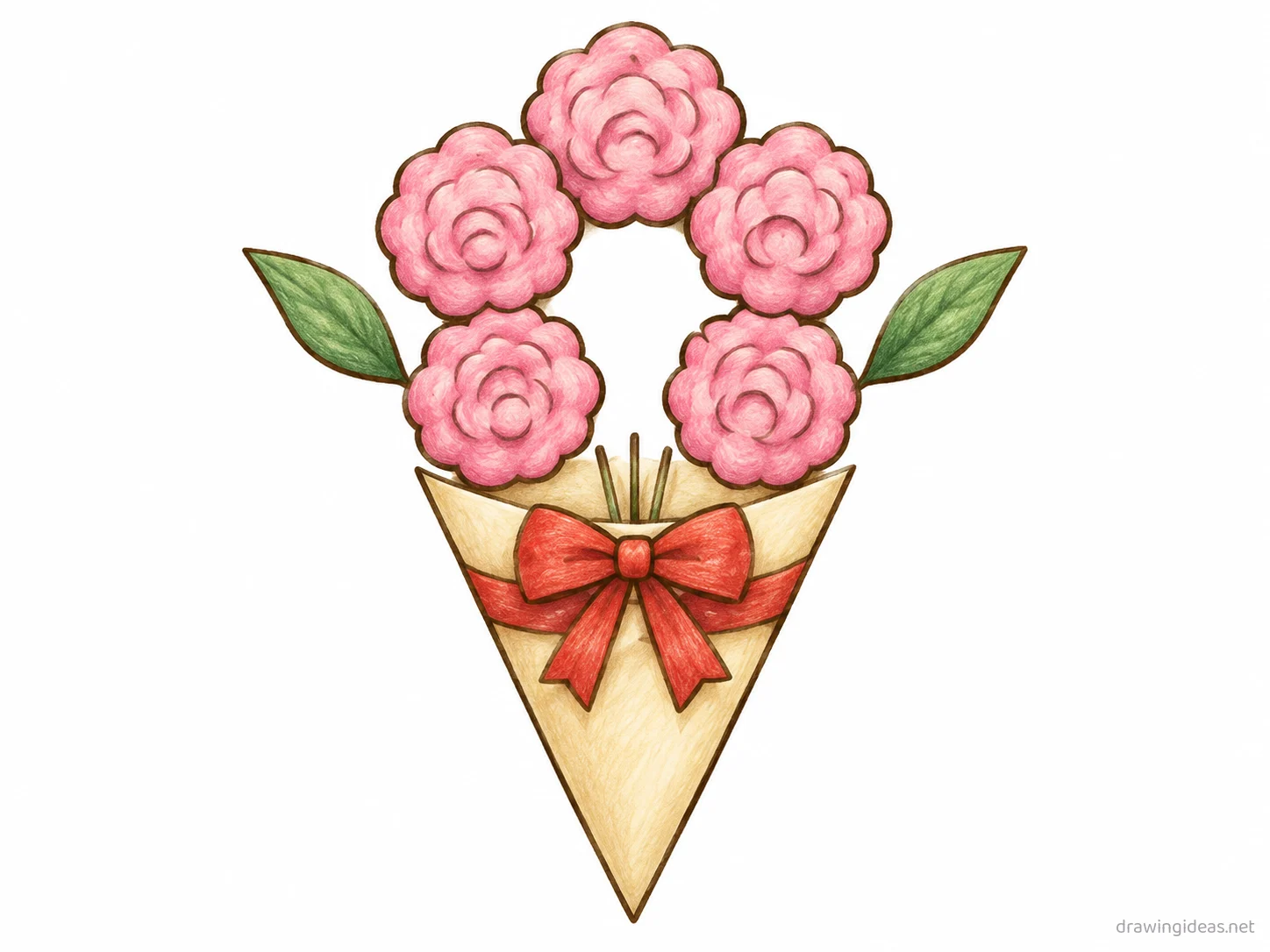 Bouquet drawing — hand-drawn bouquet illustration with ink lines and soft colors