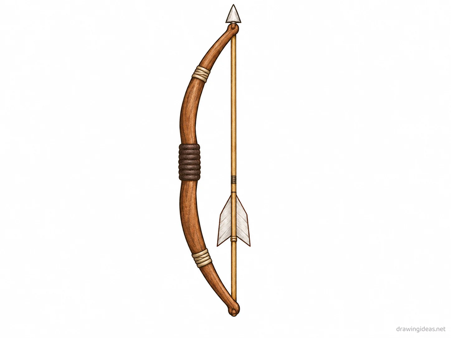 Bow and Arrow drawing — hand-drawn bow and arrow illustration with ink lines and soft colors