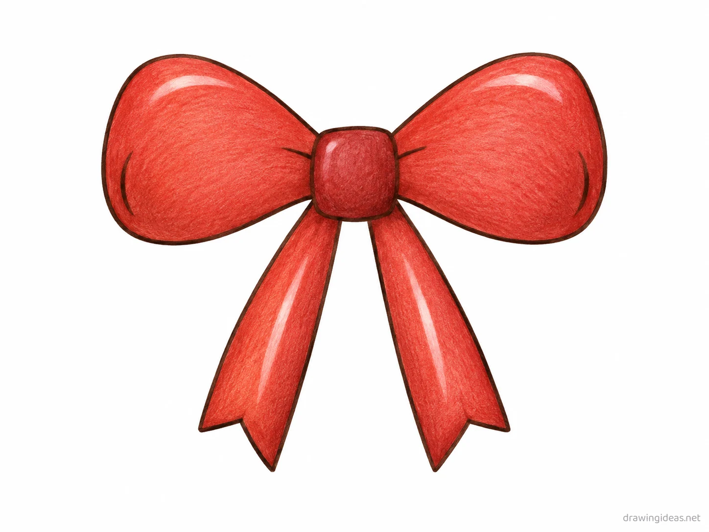 Bow drawing — hand-drawn bow illustration with ink lines and soft colors