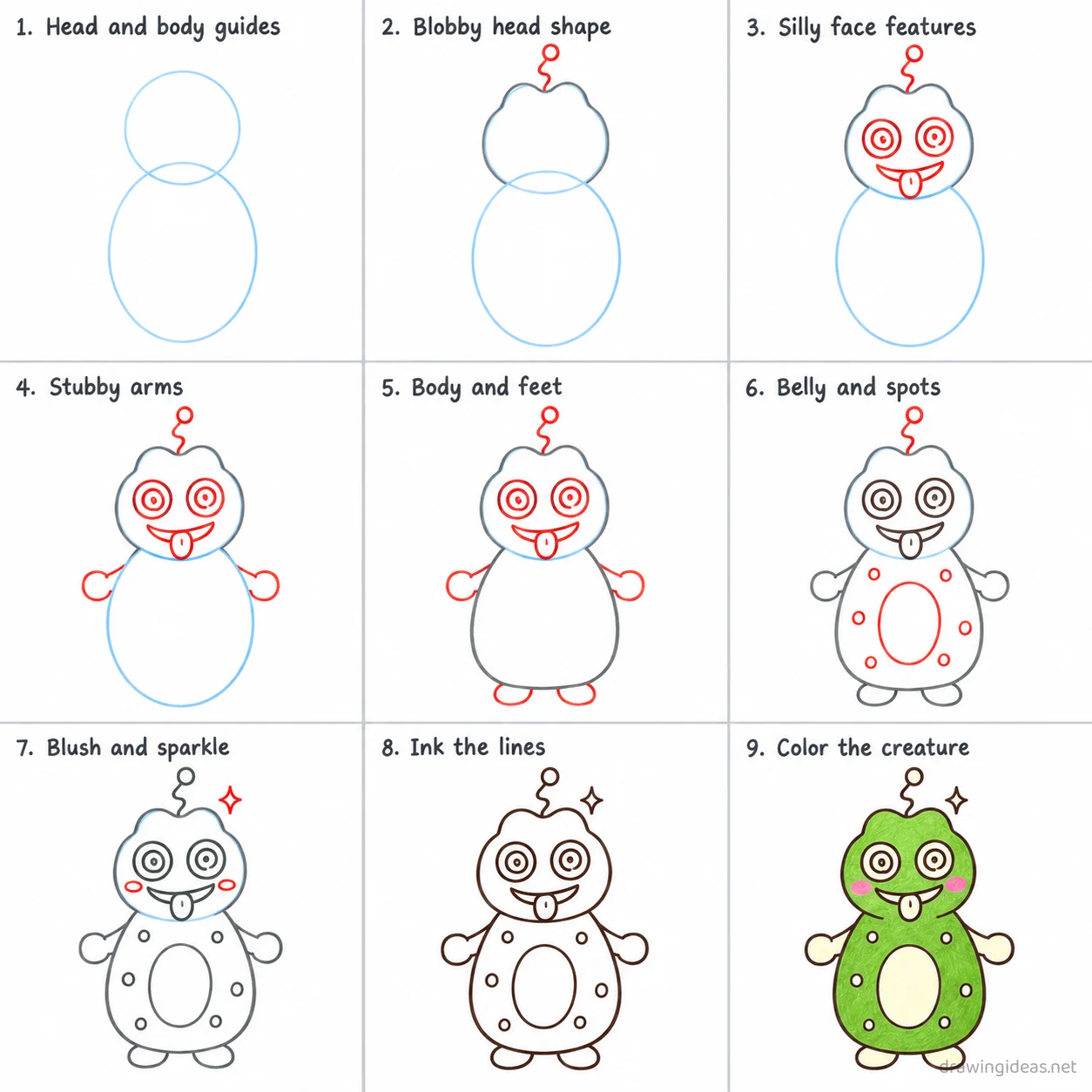 How to draw brainrot step by step — 9-step brainrot drawing tutorial sheet