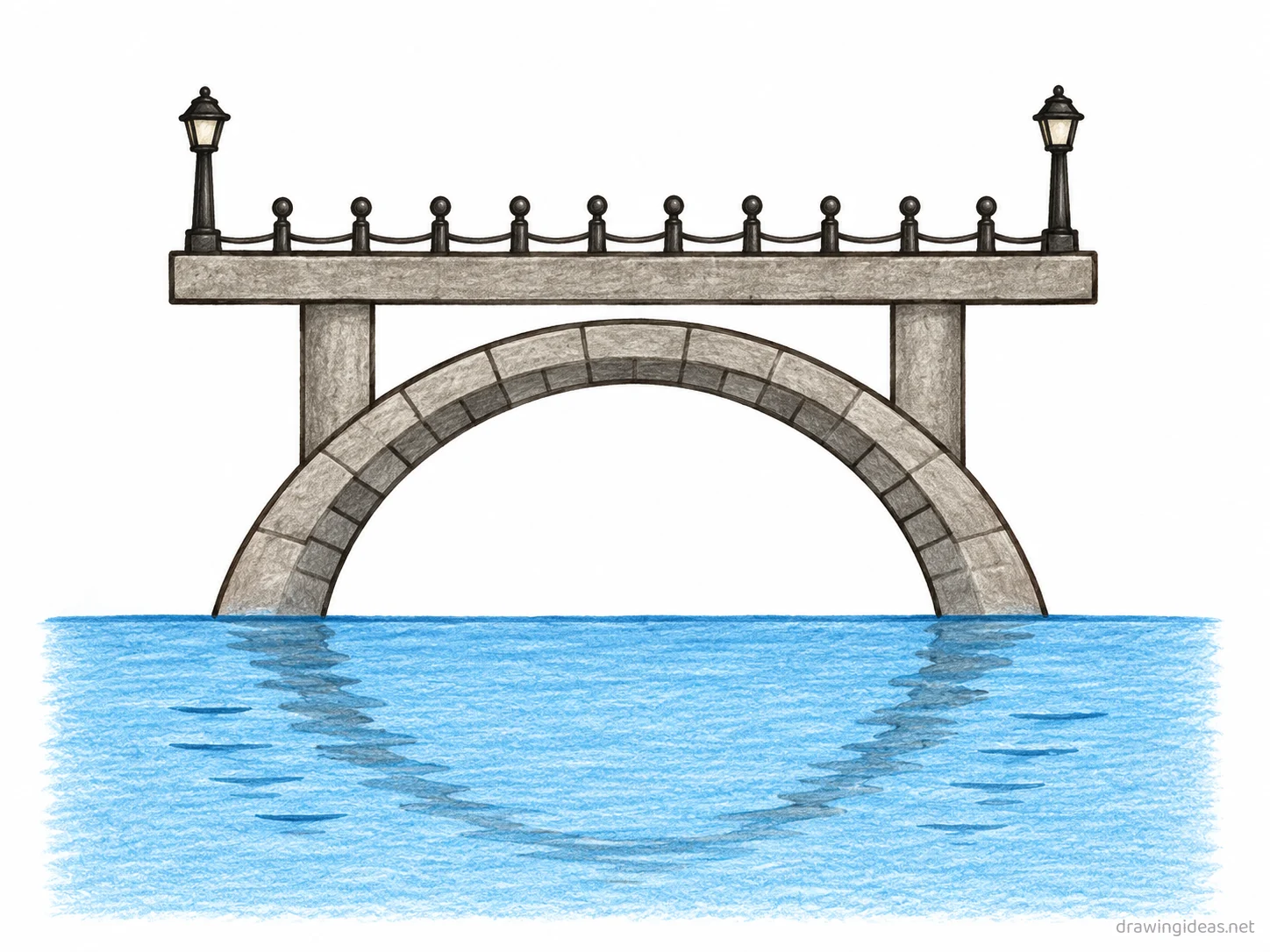 Bridge drawing — hand-drawn bridge illustration with ink lines and soft colors