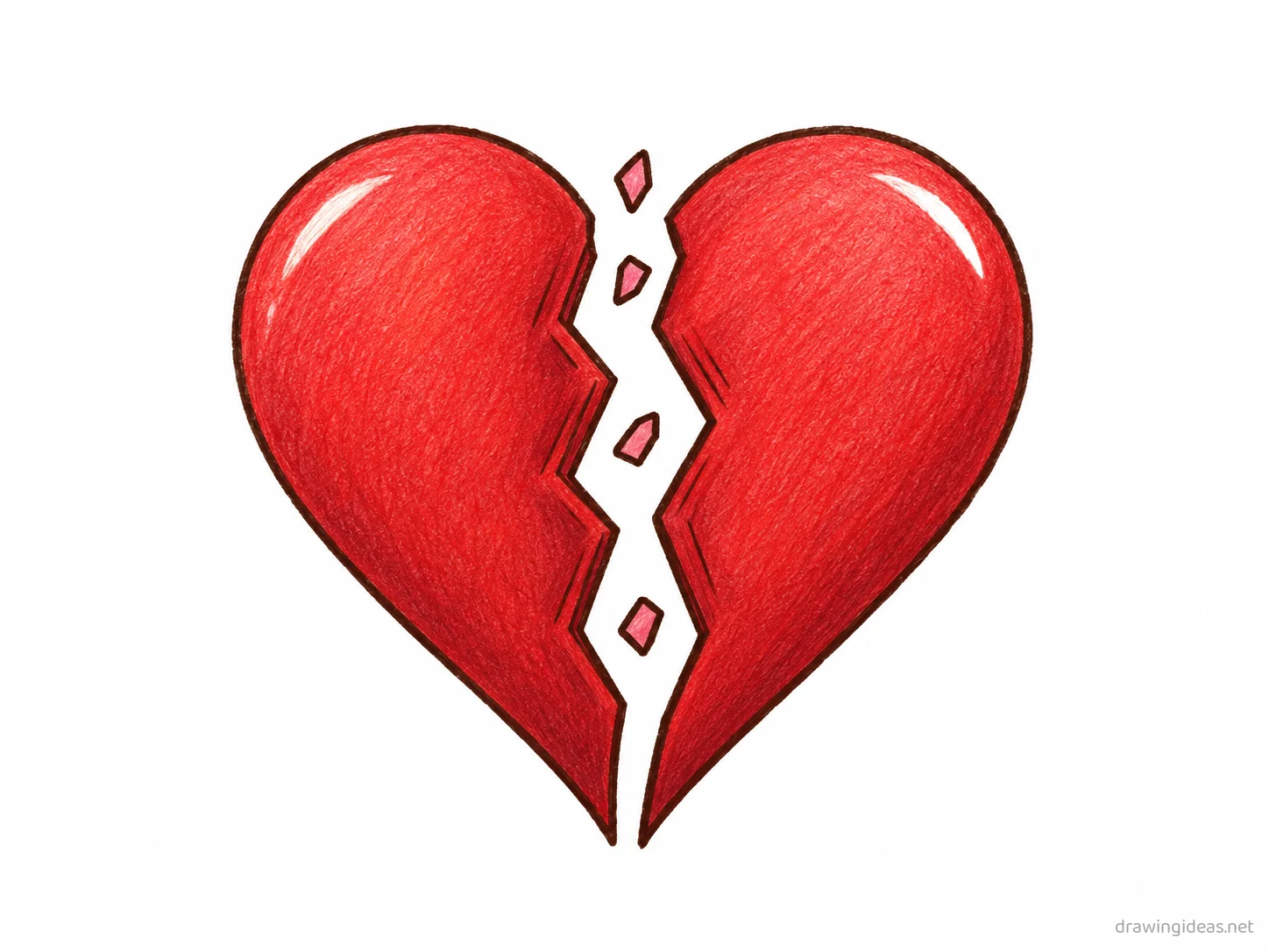 Broken Heart drawing — hand-drawn broken heart illustration with ink lines and soft colors