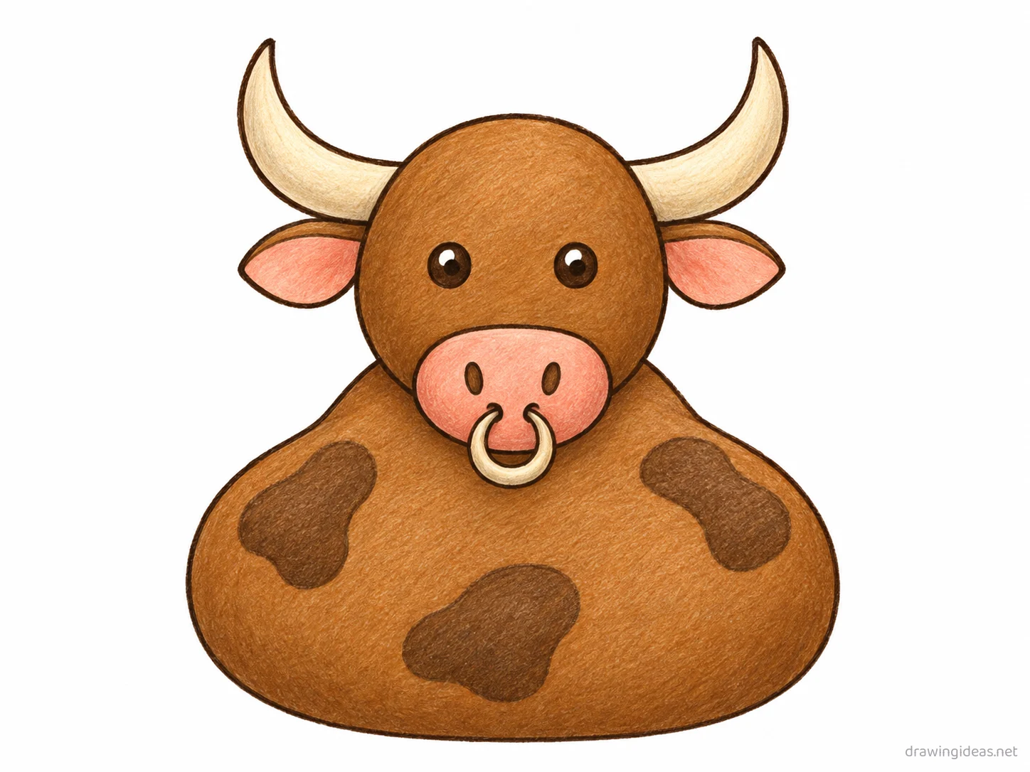 Bull drawing — hand-drawn bull illustration with ink lines and soft colors