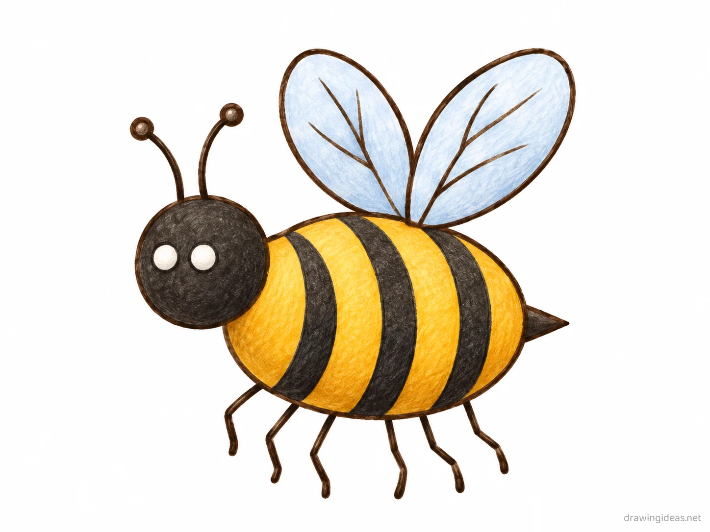 Bumblebee drawing — hand-drawn bumblebee illustration with ink lines and soft colors