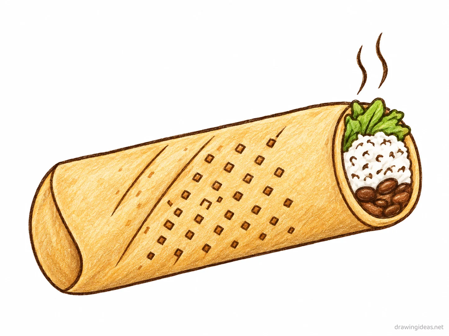 Burrito drawing — hand-drawn burrito illustration with ink lines and soft colors