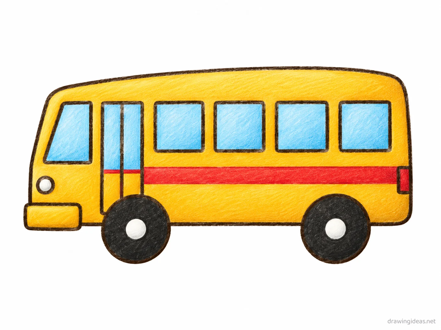 Bus drawing ā hand-drawn bus illustration with ink lines and soft colors