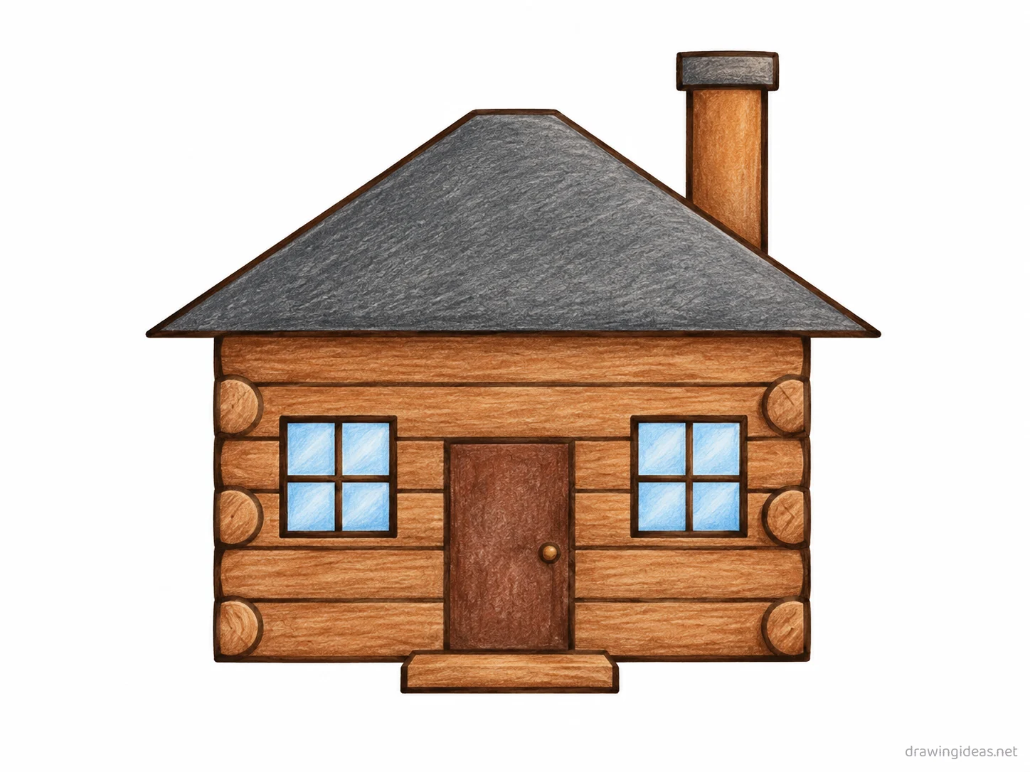 Cabin drawing — hand-drawn cabin illustration with ink lines and soft colors
