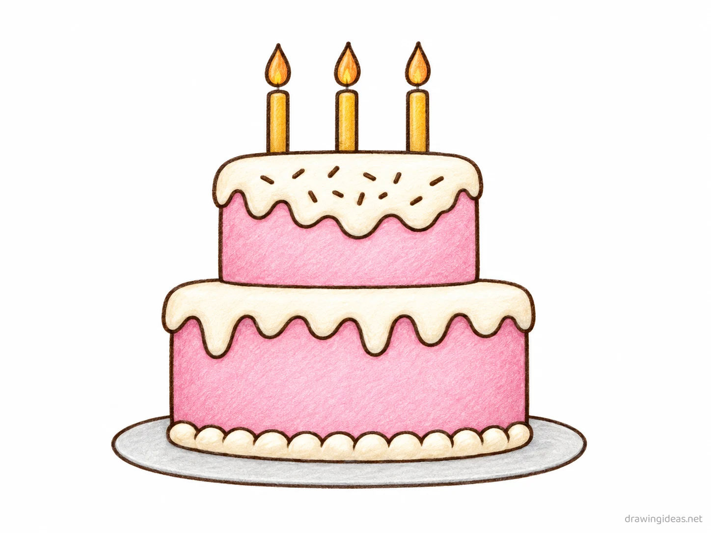 Cake drawing — hand-drawn cake illustration with ink lines and soft colors