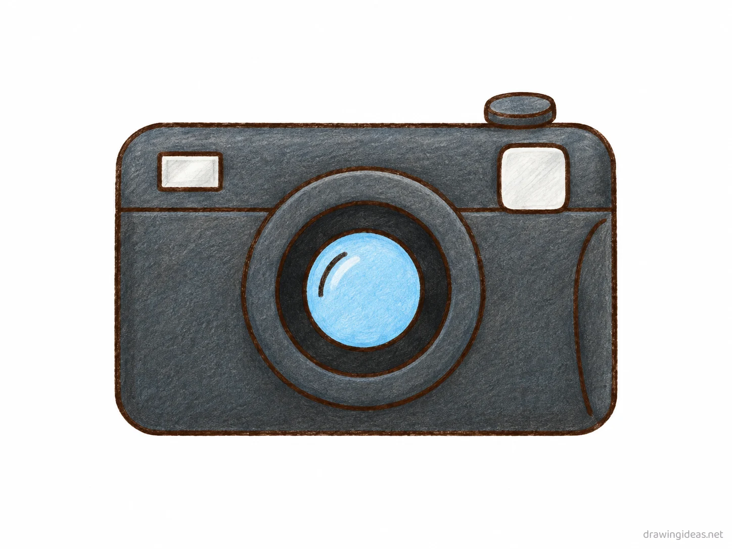 Camera drawing — hand-drawn camera illustration with ink lines and soft colors