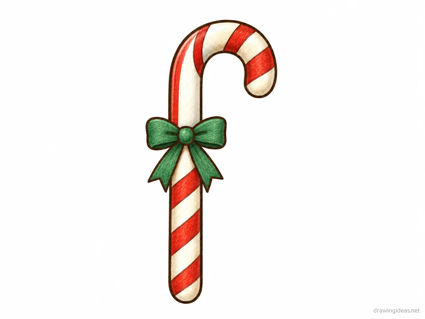 Candy Cane drawing — hand-drawn candy cane illustration with ink lines and soft colors