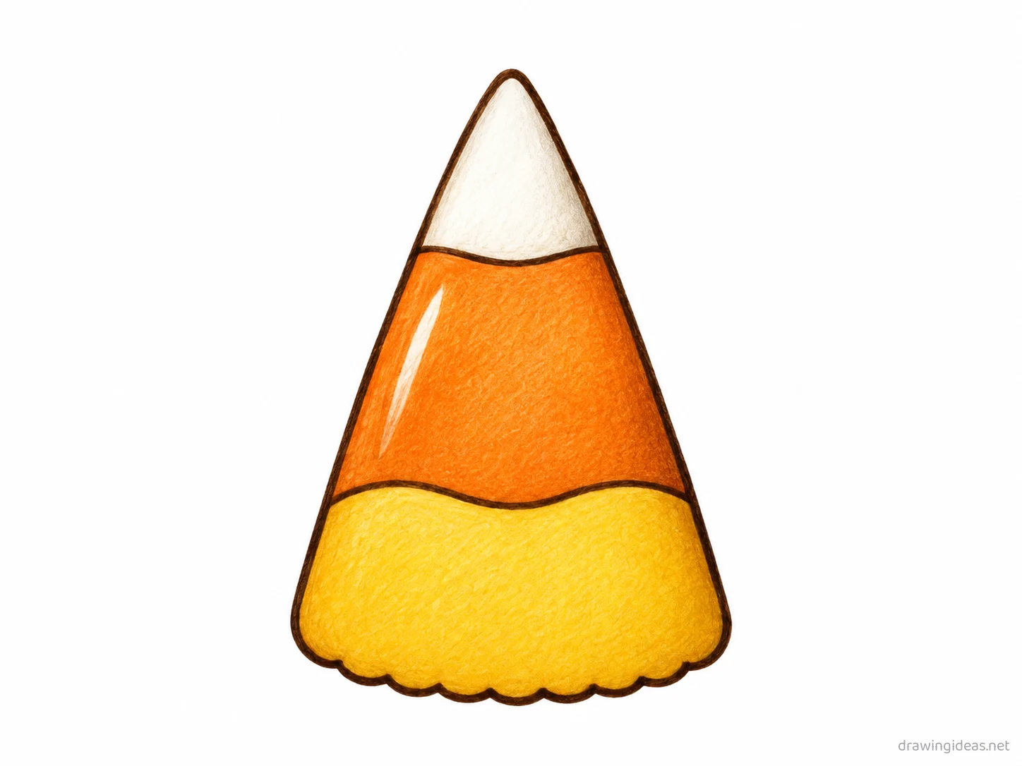 Candy Corn drawing — hand-drawn candy corn illustration with ink lines and soft colors