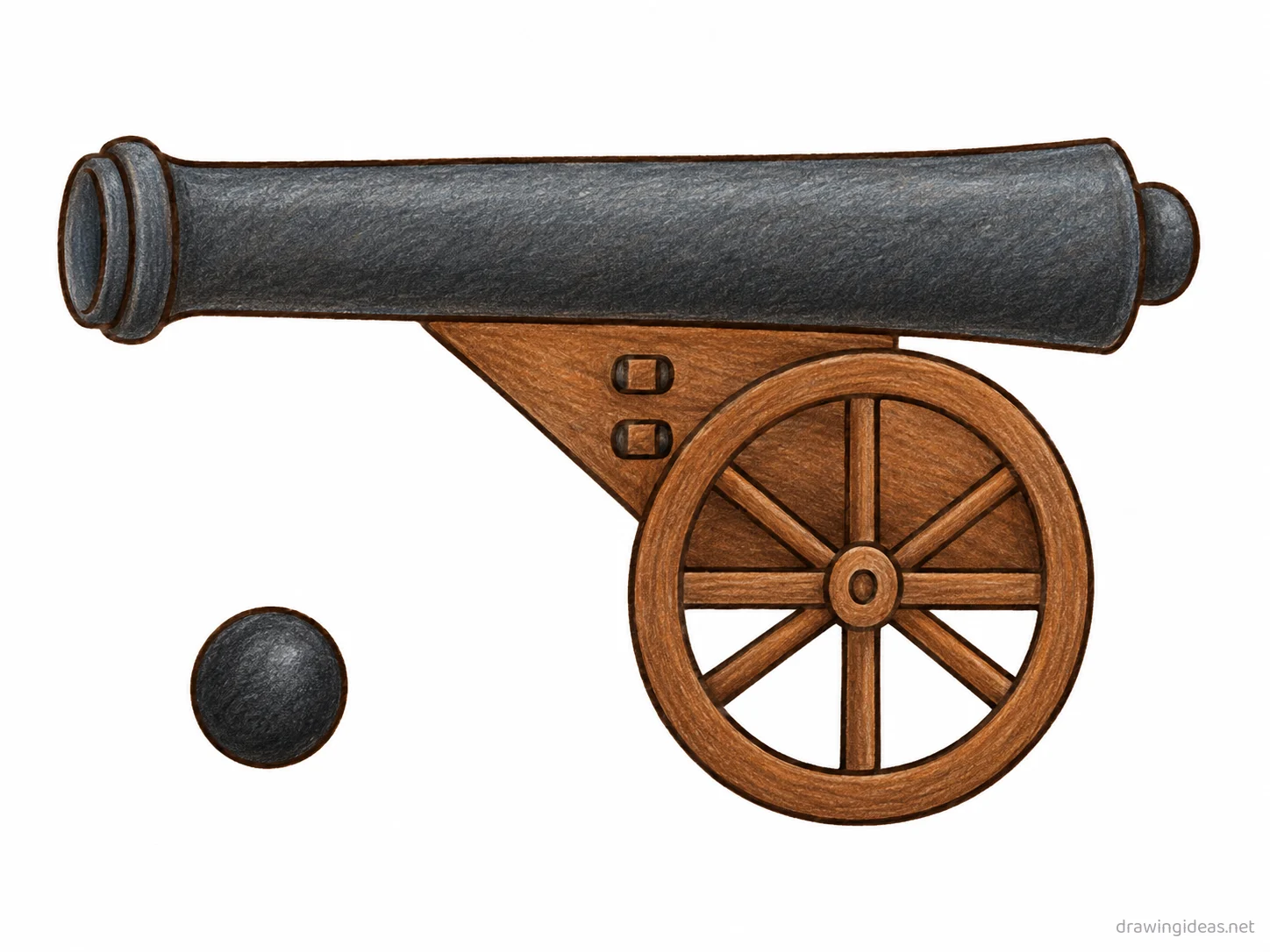 Cannon drawing — hand-drawn cannon illustration with ink lines and soft colors