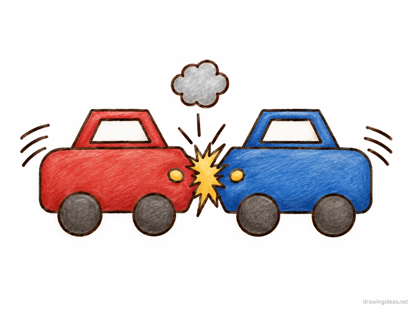 Car Crash drawing ā hand-drawn car crash illustration with ink lines and soft colors