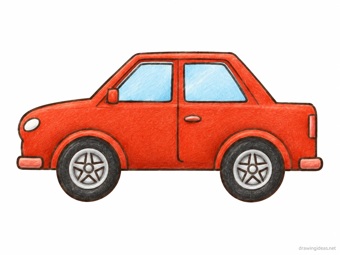 Car drawing — hand-drawn car illustration with ink lines and soft colors