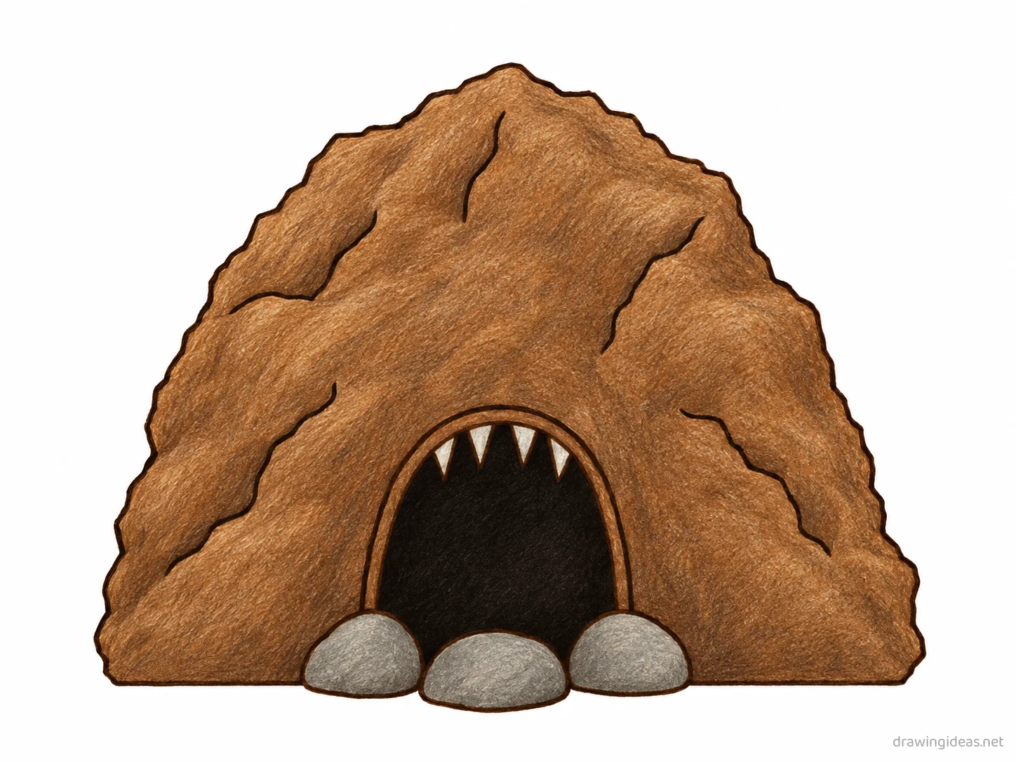 Cave drawing — hand-drawn cave illustration with ink lines and soft colors