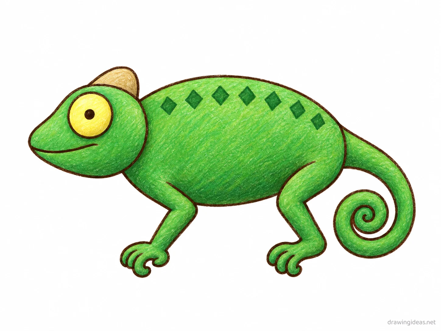 Chameleon drawing — hand-drawn chameleon illustration with ink lines and soft colors